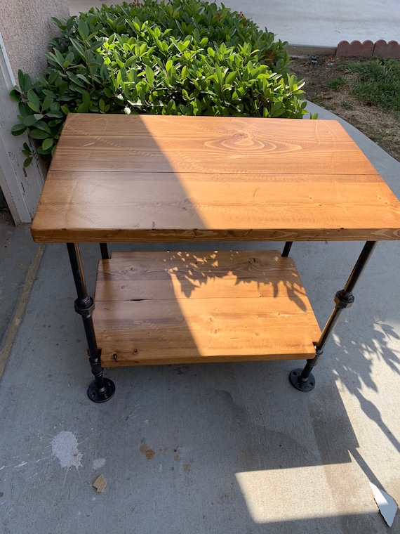 Nightstand Pipe Industrial Table Table With Shelf Wood and Pipe