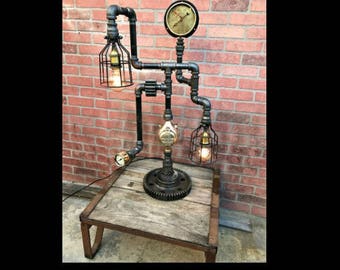 reclaimed Lamp, Industrial Lamp, Industrial pipe, Desk Lamp, Office Lamp, reclaimed industrial, pipe wood, lighting, ,