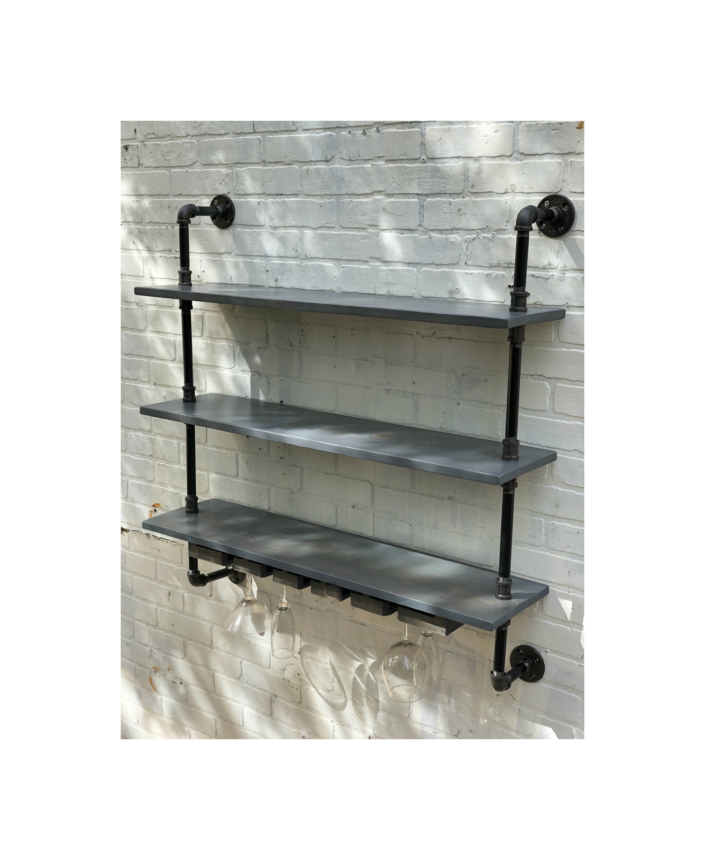 Bar Industrial Wood Pipe Shelf Shelving Bottles. Liquor Shelf