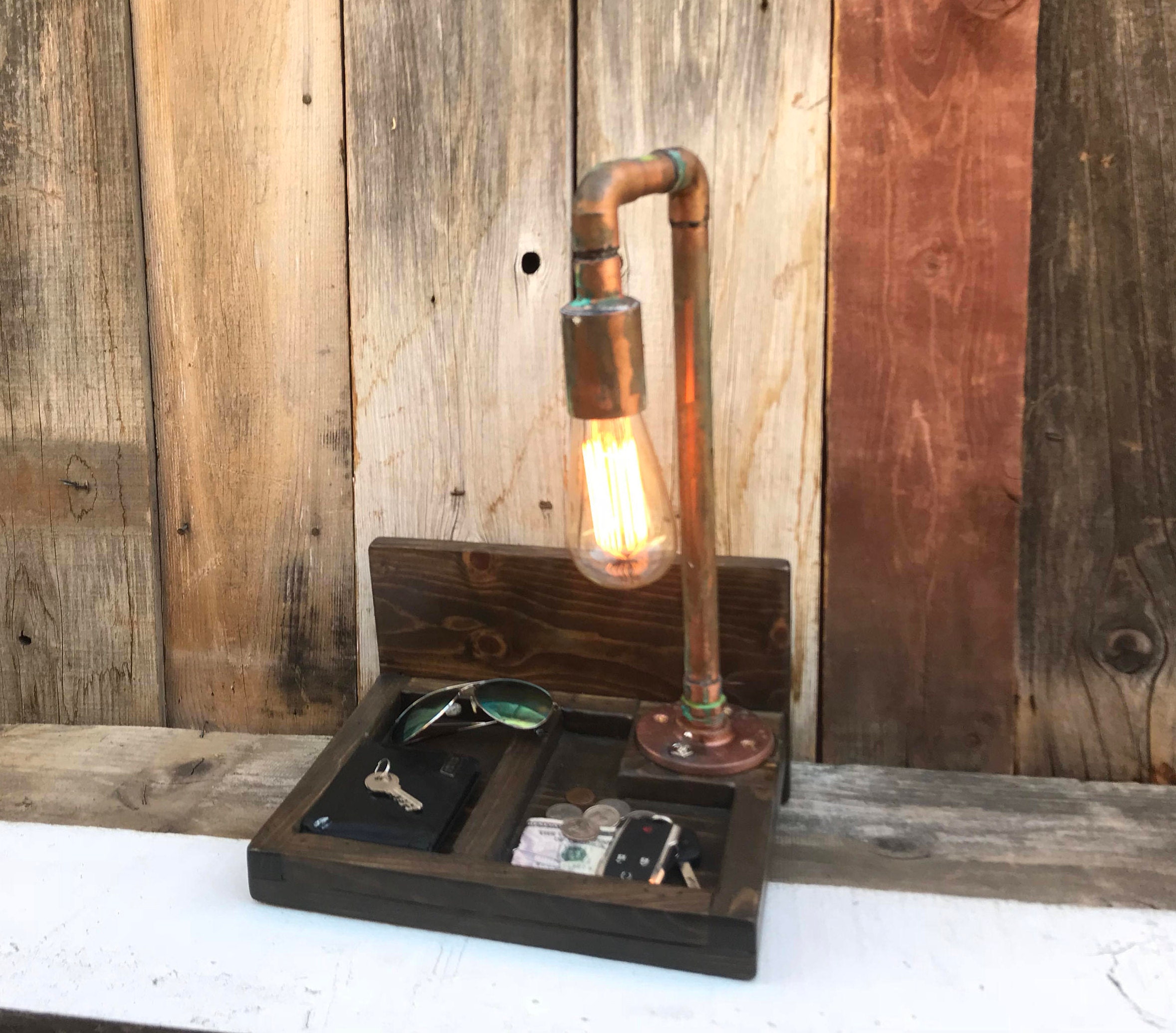 Desk Lamp Organizer Reclaimed Wood Upcycle Decor Rustic Etsy