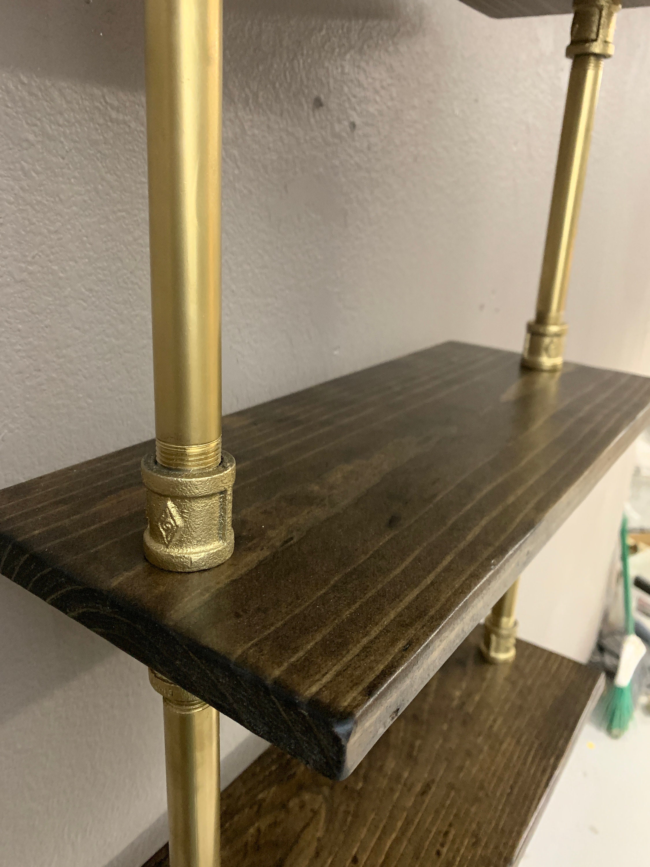 Wall Shelf Gold Pipe Painted Wood Pipe Shelving Unit Wood Etsy