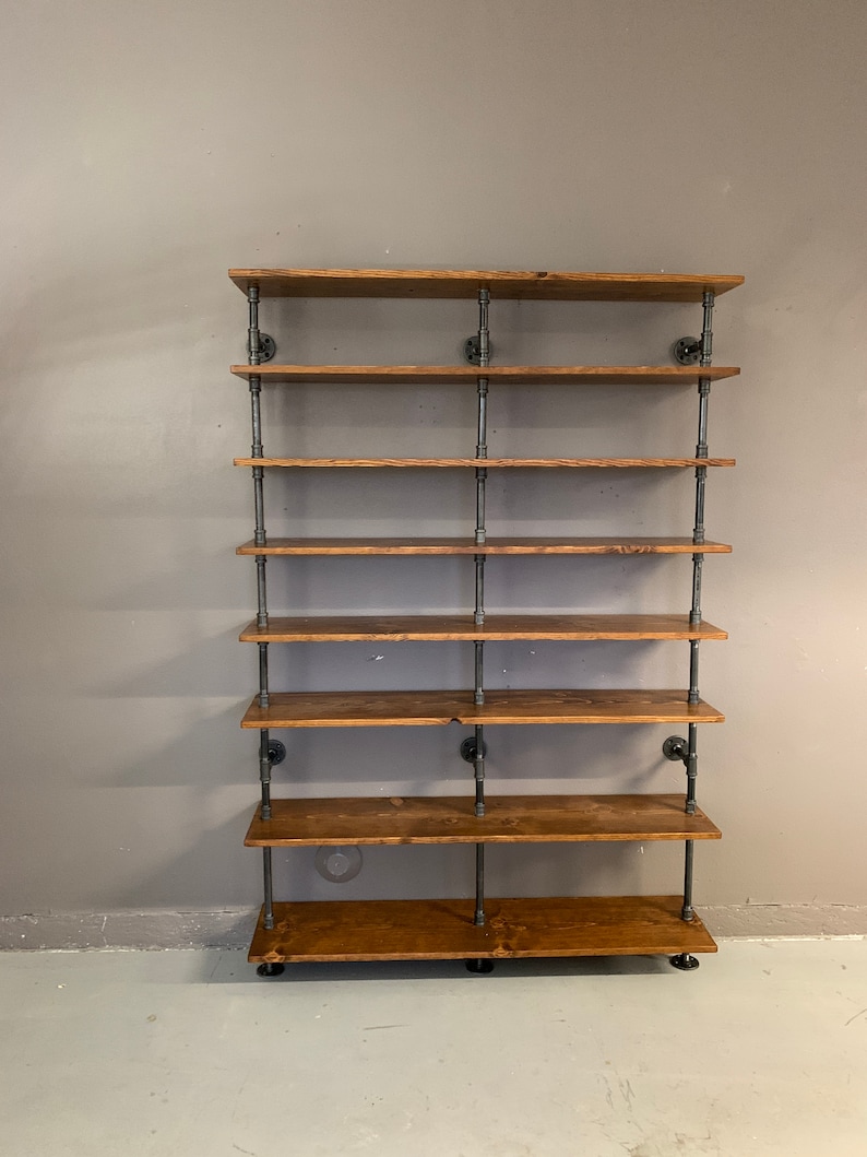Reclaimed look wood pipe shelving unit shelves wall shelf Etsy