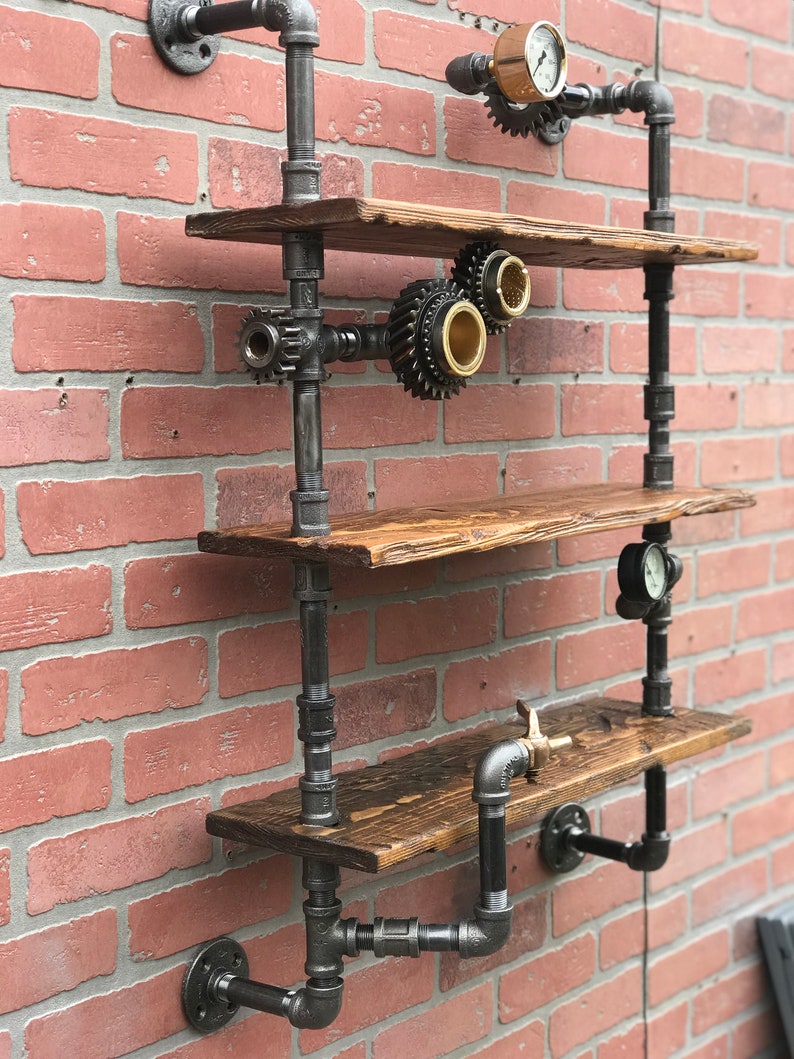 Industrial Shelf Reclaimed Pipes Steampunk Art Pipe Etsy