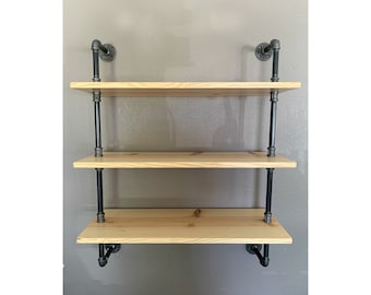 industrial pipe wood shelf, industrial shelving, pipes wood, natural wood,