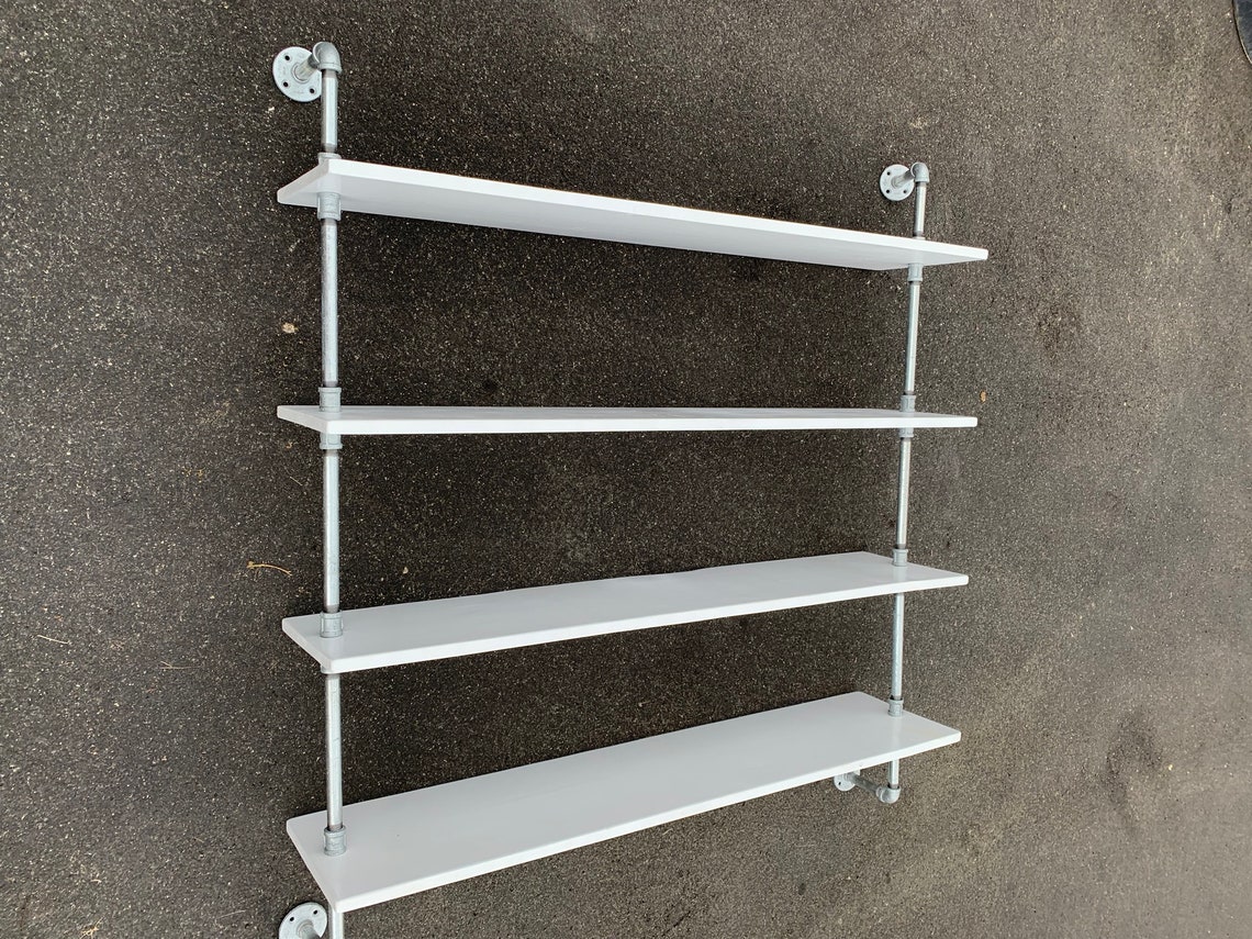 White Shelves Wood and Pipe Galvanized Pipe Industrial Etsy