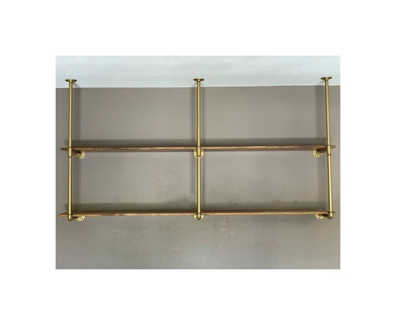 Brass and wood shelves deals