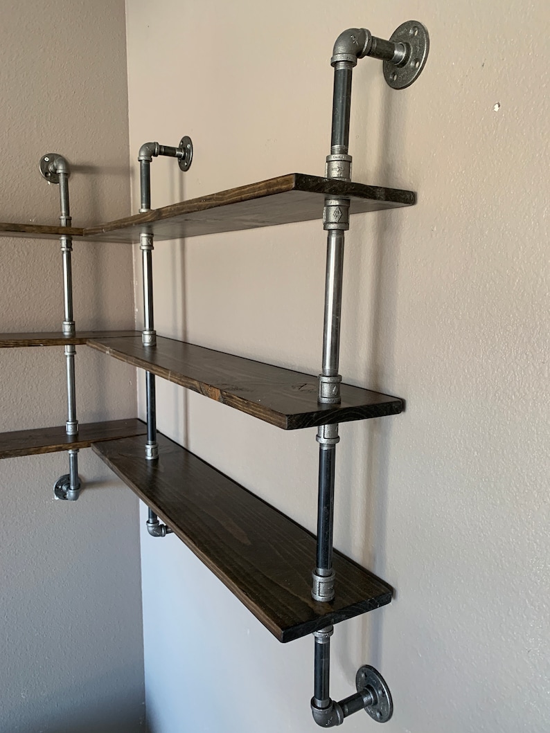 Corner Shelf Corner Shelving Industrial Shelves Pipe Wood Etsy