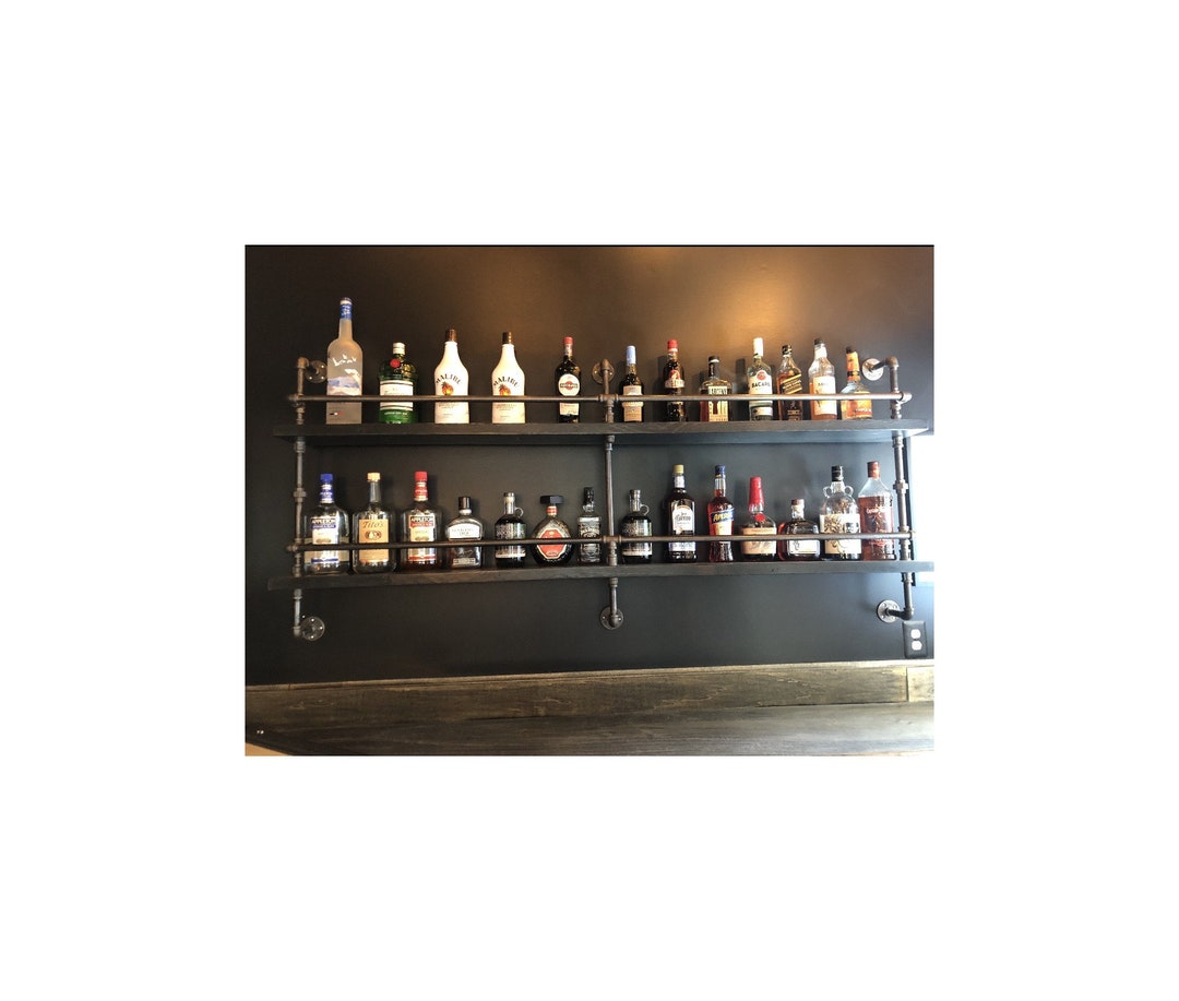 Industrial Pipe Bar, Pipes Wood, Bar Shelf, Shelving Wall Wine, Shelves