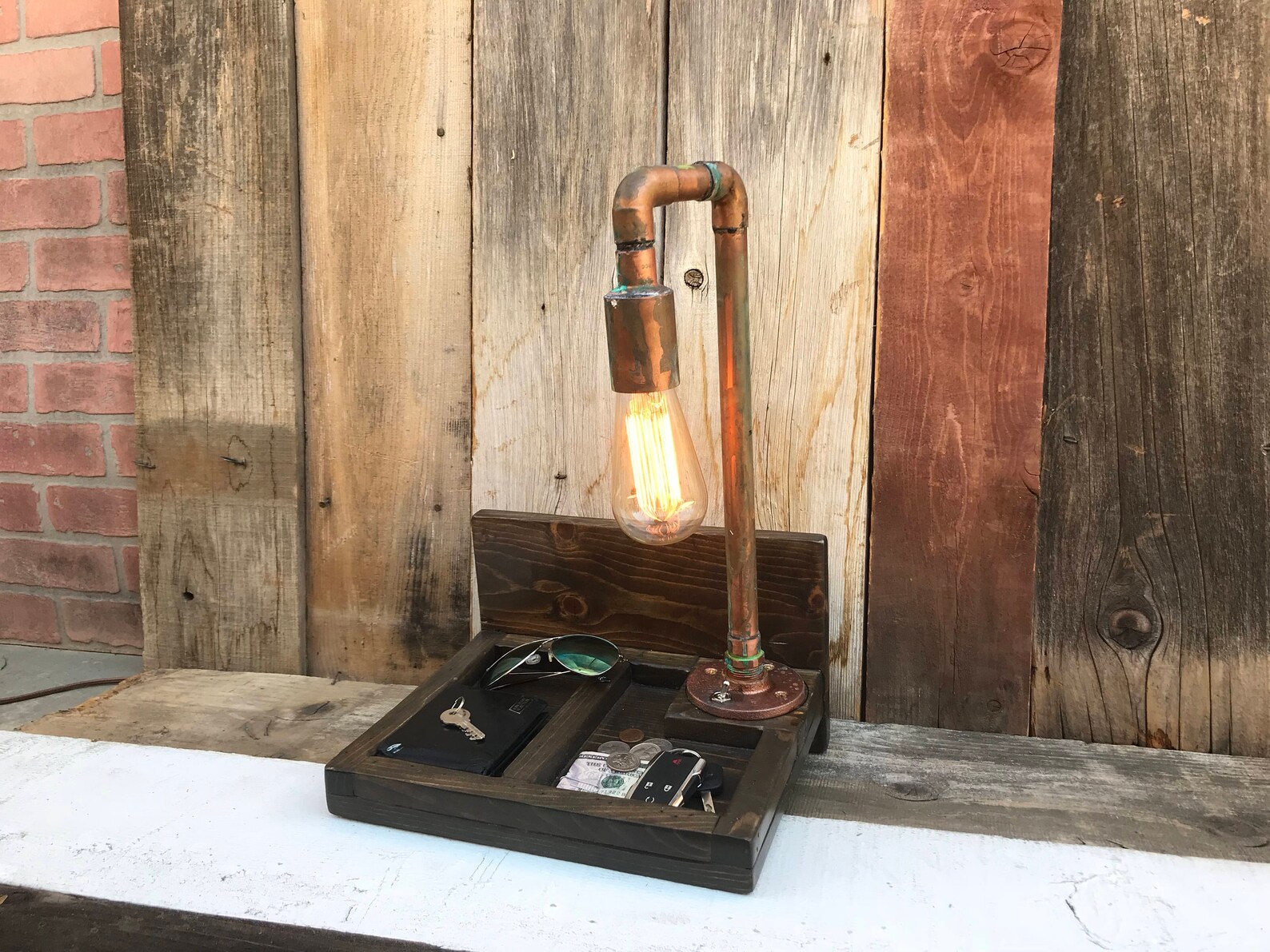 Desk Lamp organizer Reclaimed Wood Upcycle Decor Rustic Etsy