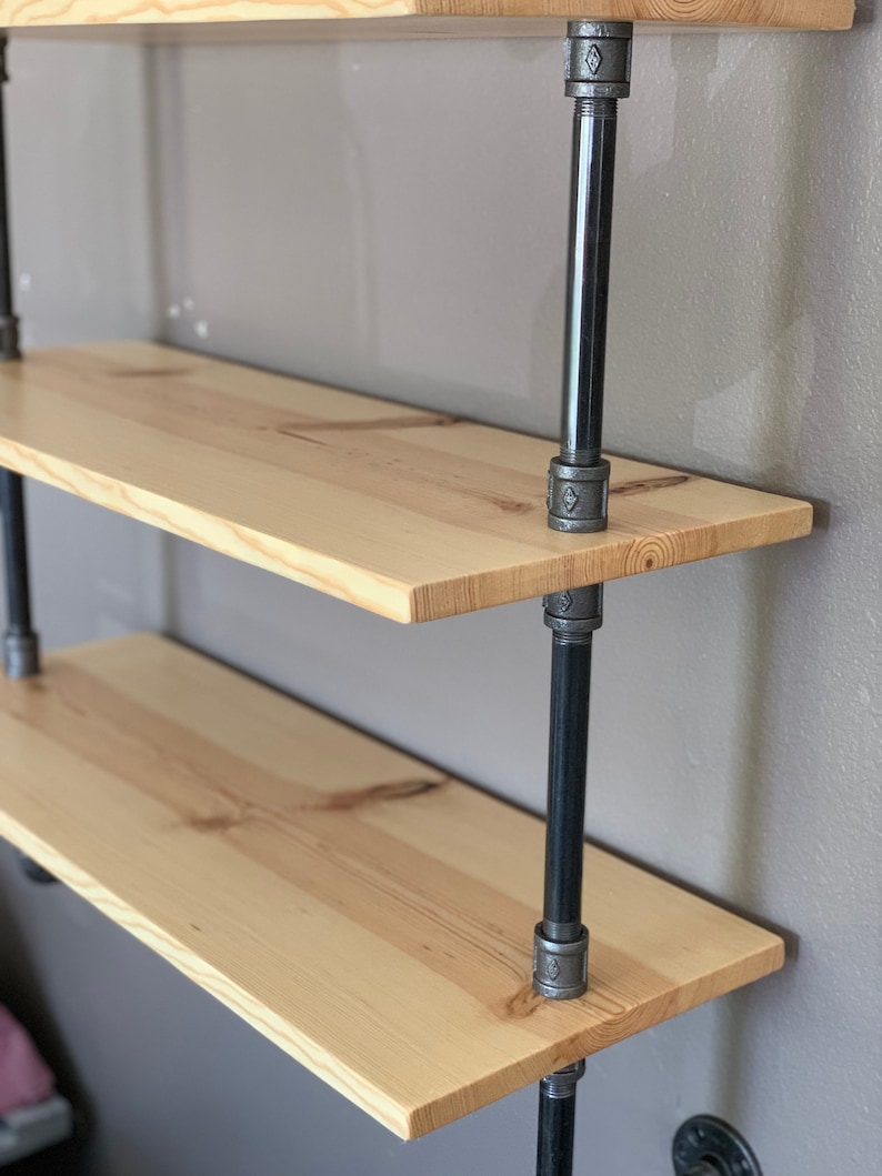 Industrial Pipe Wood Shelf Industrial Shelving Pipes Wood Etsy