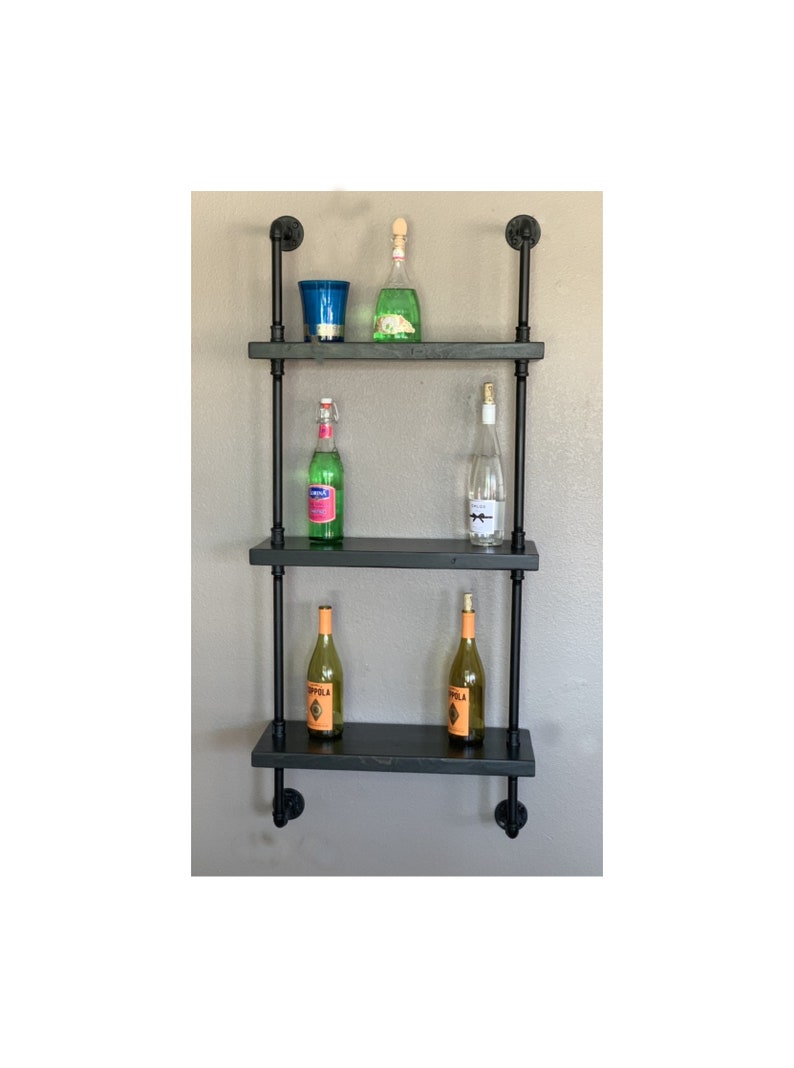 Bar Industrial Wood Pipe Shelf Shelving Bottles. Liquor Etsy
