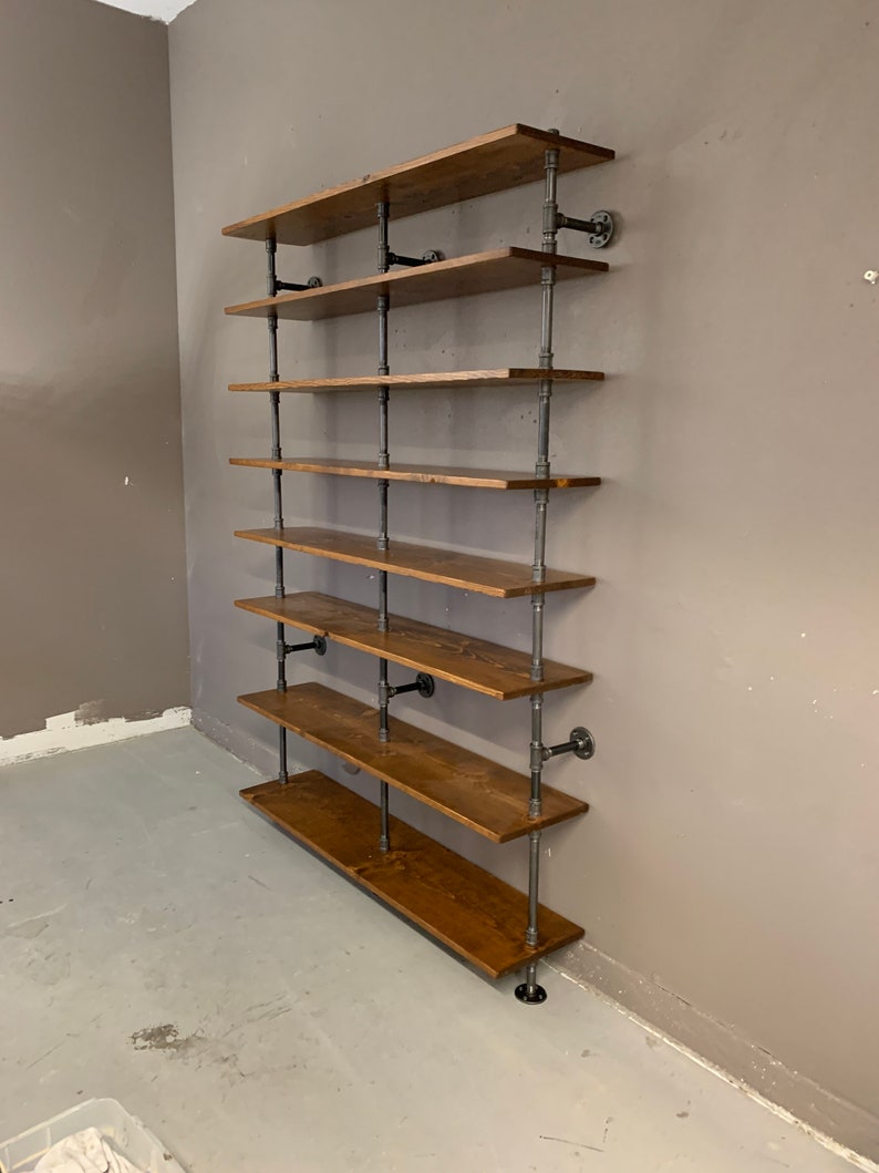 Reclaimed look wood pipe shelving unit shelves wall shelf Etsy