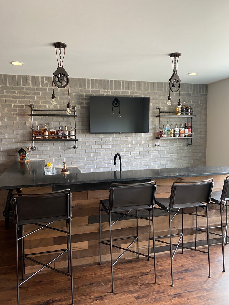 Industrial Bar Shelving Shelf with Pipe and Wood - Thumbnail 3