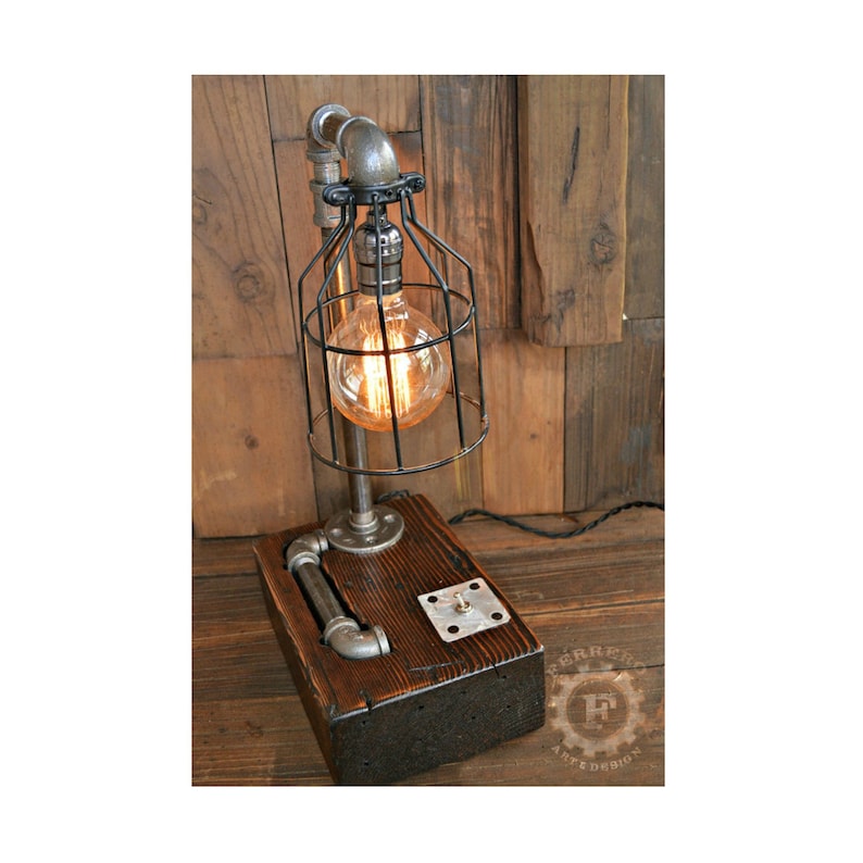 Steampunk Desk Lamp Reclaimed Wood Upcycle Decor Rustic Home Office