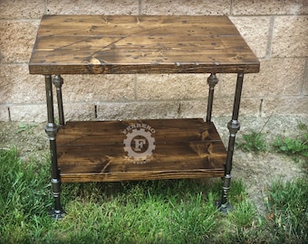 pipe table , industrial table, rustic table , pipes  , wood , side table , nightstand , steampunk decor
