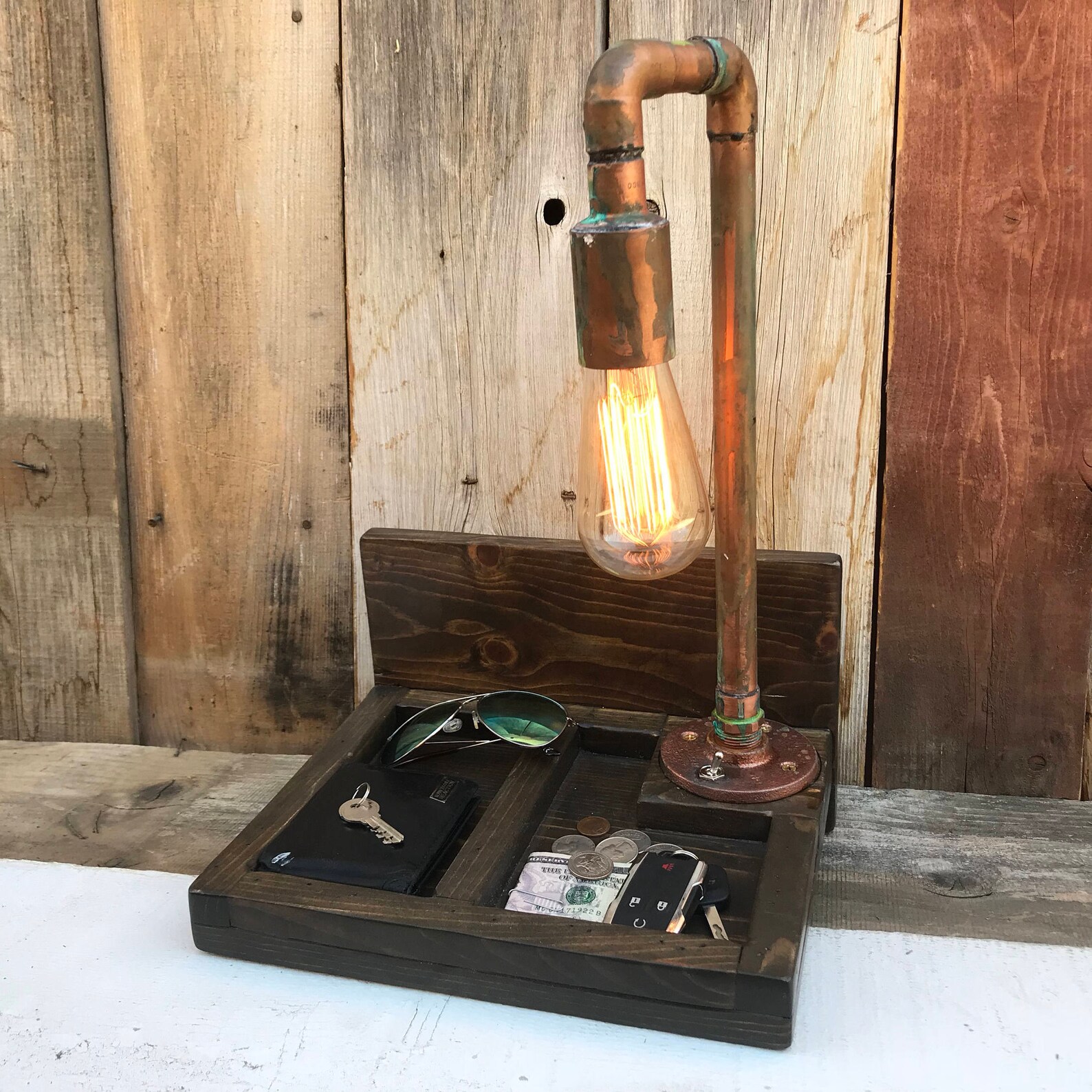 Desk Lamp organizer Reclaimed Wood Upcycle Decor Rustic Etsy