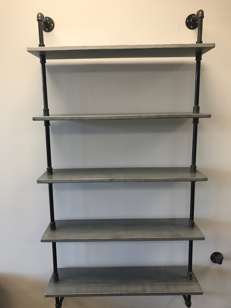 Silver shelf pipe shelving pipes wood industrial shelves Etsy