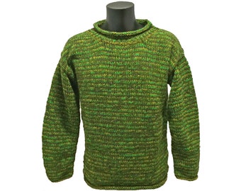 Handmade Knitted Green Pullover Jumper Sweater Our Design, Fair Trade, Boho Hippy Hippie Casual Unisex