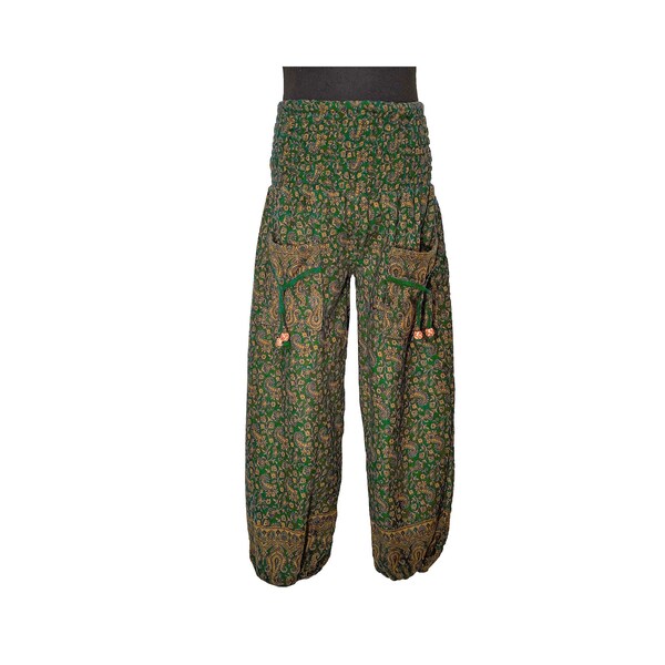 Lovely Warm One Size Fleece Trousers in Dark Green & Gold Paisley