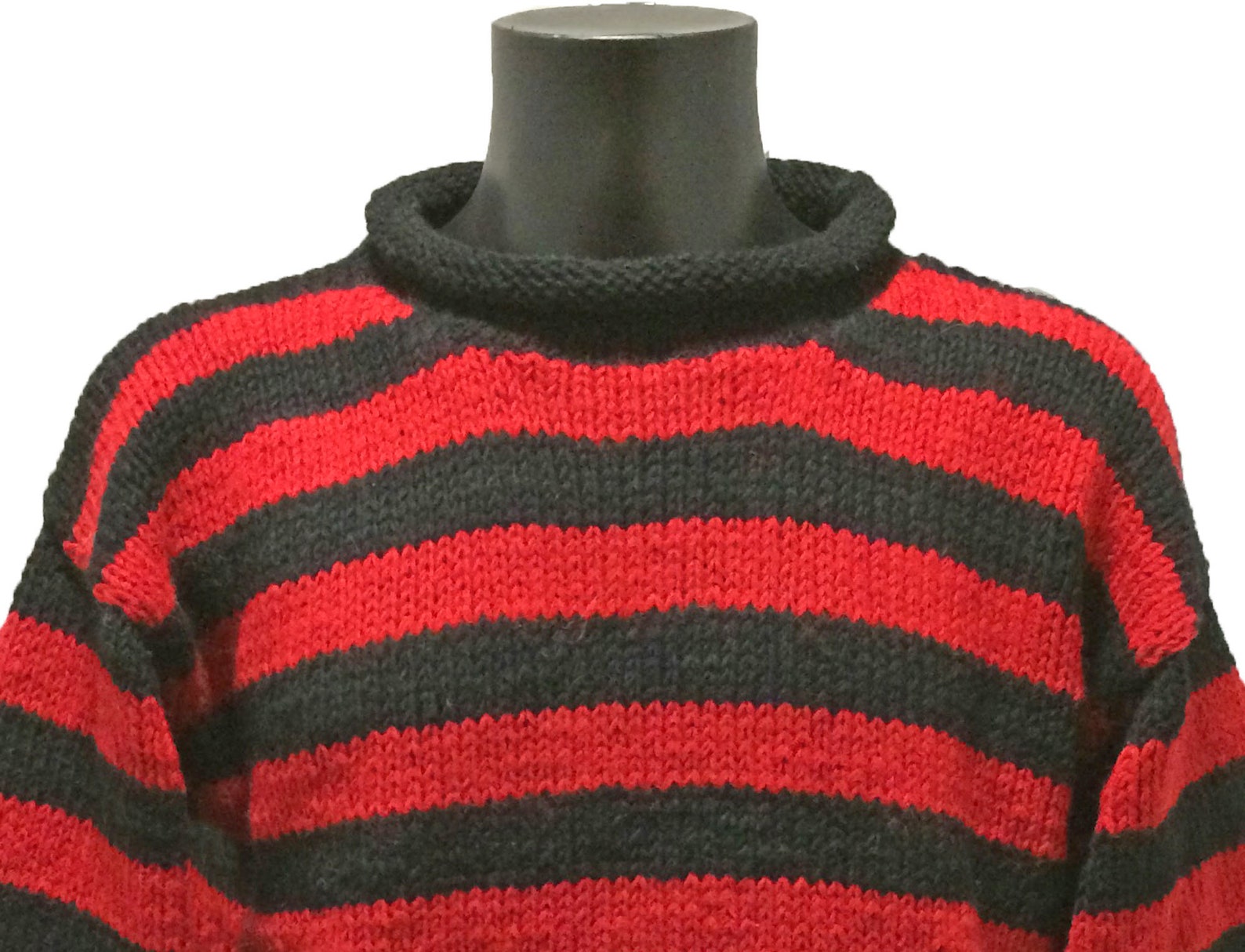 Quality Handmade Unisex Black Red Stripe Quality Knitted Pullover ...