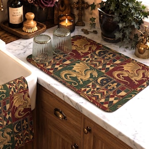 Dragon Tea Towel | Dragon Damask Hand Towel | Dragon Kitchen Towel | Kitchen Decor | Dragon Decor | Dragon Gifts