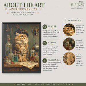 Cojín decorativo de gato / Decoración de gato con tarro de boticario, cojín steampunk gótico cottagecore, decoración del hogar castlecore, cojín de gato vintage imagen 4