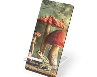 Toad & Mushroom Phone Stand: Whimsical Cottagecore Desk Decor