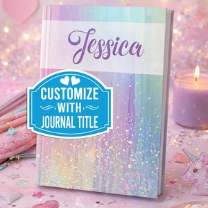 Custom Journal Faux Glitter, Personalized Name Notebook, Iridescent Aesthetic Idea Book, Girly Gift