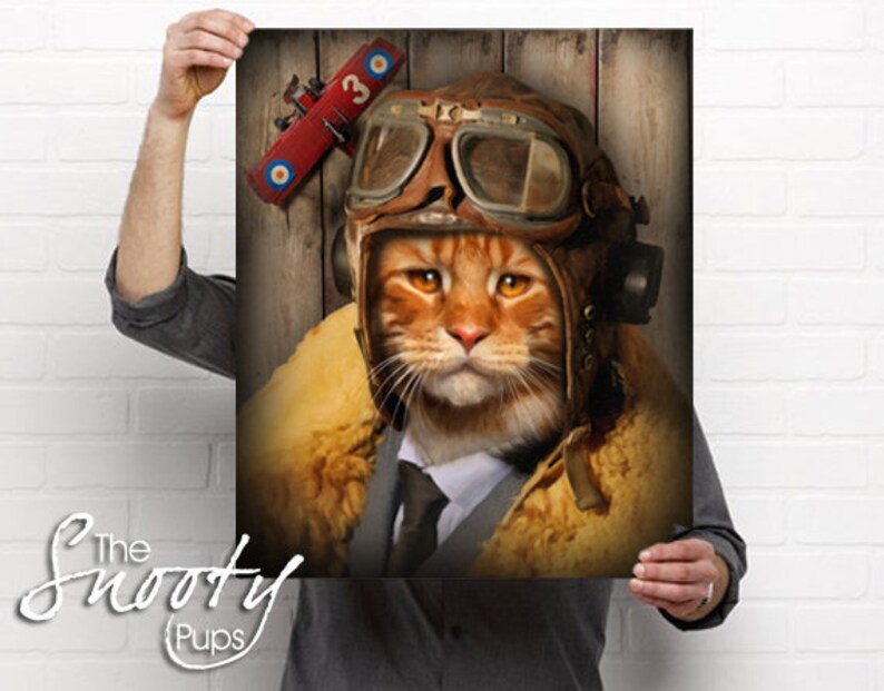 Custom Cat Portrait Pilot Cat Portrait Cat Portrait Cat Etsy