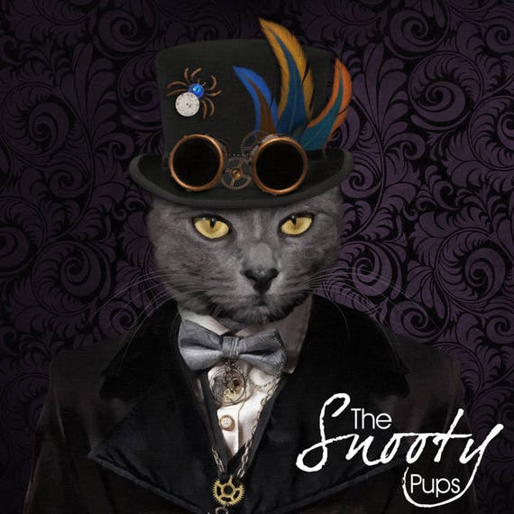 Cat Portrait Portrait De Chat Steampunk Portrait Etsy