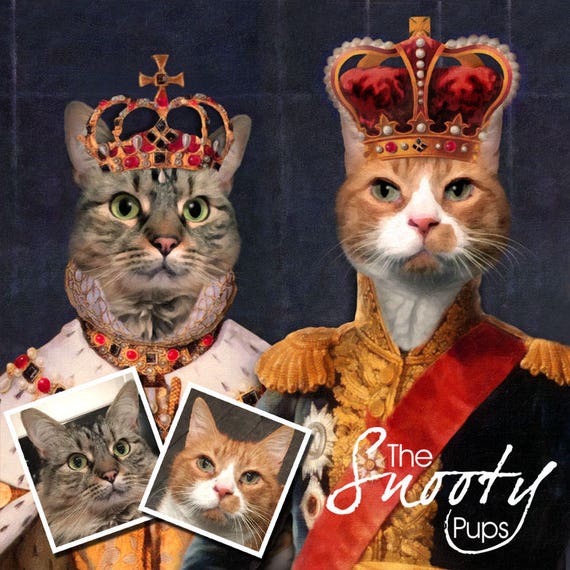 Portrait De Chat Portrait De Chien De Roi Et De Reine Etsy