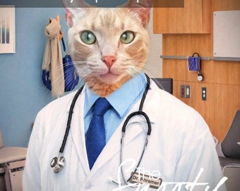 Cat Portrait, Doctor Cat Portrait, Cat Portrait Custom