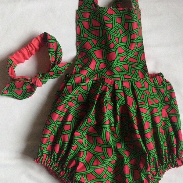 African Ankara/ Shweshwe  fabric baby romper / play suit with matching headband