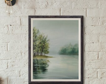 Rainy Lake Art Print: Serene Calming Wall Decor