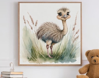 Baby Ostrich Nursery Art Print: Safari Animal Kids Room Decor