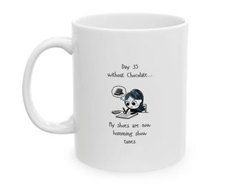 Funny Chocolate Withdrawal Mug: "Humming Shoes" Coffee Cup, Gift for Dieters