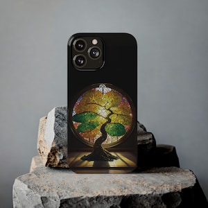 Vibrant Stained Glass Tree iPhone Case For All iPhone Models 12, 13, 14, 15, Stained Glass Design 1