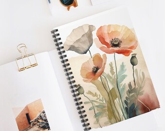 Poppies Spiral Notebook, Spiral Journal, Spiral Notepad, Stationery