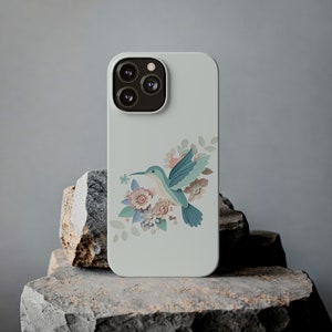 Flit and Bloom Colibrí y Flores Funda para iPhone para todos los modelos de iPhone 12, 13, 14, 15, Diseño de colibrí 3