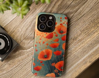 Red Poppy Field Phone Case, Floral Tough Case