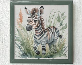 Lámina infantil de cebra juguetona: decoración de pared de animales de safari