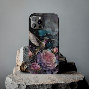 Flit and Bloom Colibrí y Flores Funda para iPhone para todos los modelos de iPhone 12, 13, 14, 15, Diseño de colibrí 4