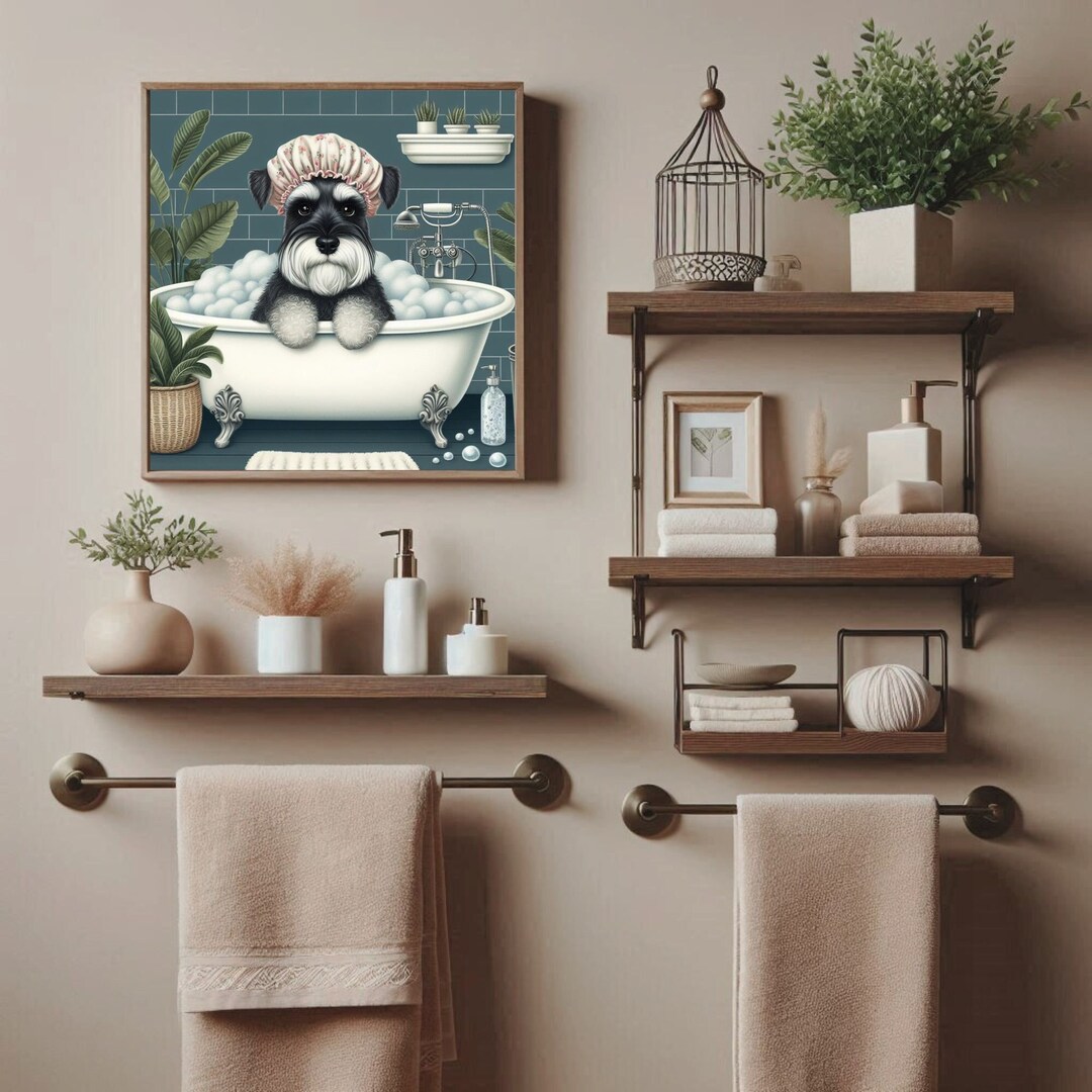 Funny Schnauzer in Tub Art Print: Dog Bathroom Decor - Etsy