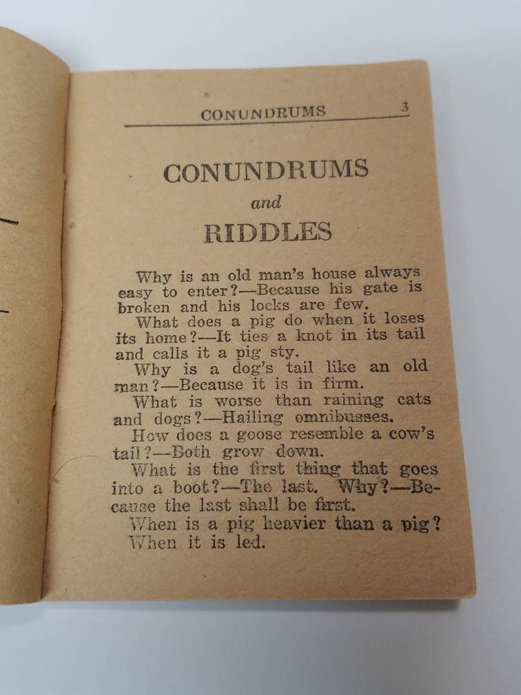New Conundrums and Riddles Small Pocketbook Copyright 1923. - Etsy