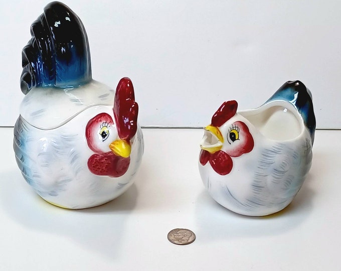 Vintage PY Lefton Rooster Sugar Bowl and Chicken Creamer Japan PY22106