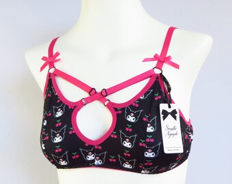 Kuromi BH und Höschen Set, Dessous BH Höschen, Dessous Set, schwarze Bralette Unterwäsche Bralette Top Kuromi Hellokitty, individuelle Größe Plus Size