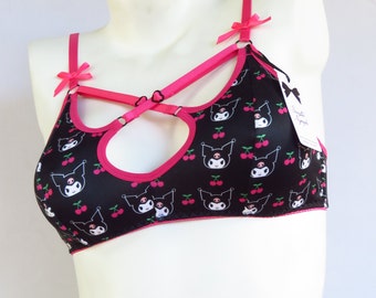 Kuromi Y2k Top cotton bra, Sanriocore aesthetic, Kuromi underwear bralette Kuromicore clothing y2k printed bra