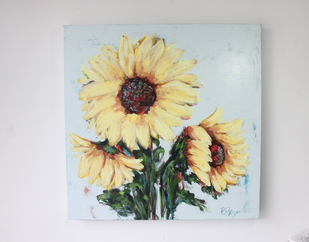 Sunflower Painting Original Art Yellow Sunflower Art Wall Etsy