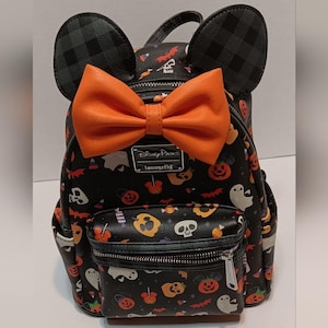 Disney Loungefly Halloween Minnie Mouse Mini Backpack | Pumpkin Ghost Skull Print | Black & Orange Halloween Bag | Disney Collectible afbeelding 4