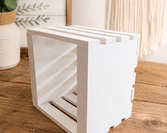 Rustic White Wooden Crate | Farmhouse Storage Box | Cottage Decor Organizer | Wedding Centerpiece Basket | Shabby Chic Display Crate